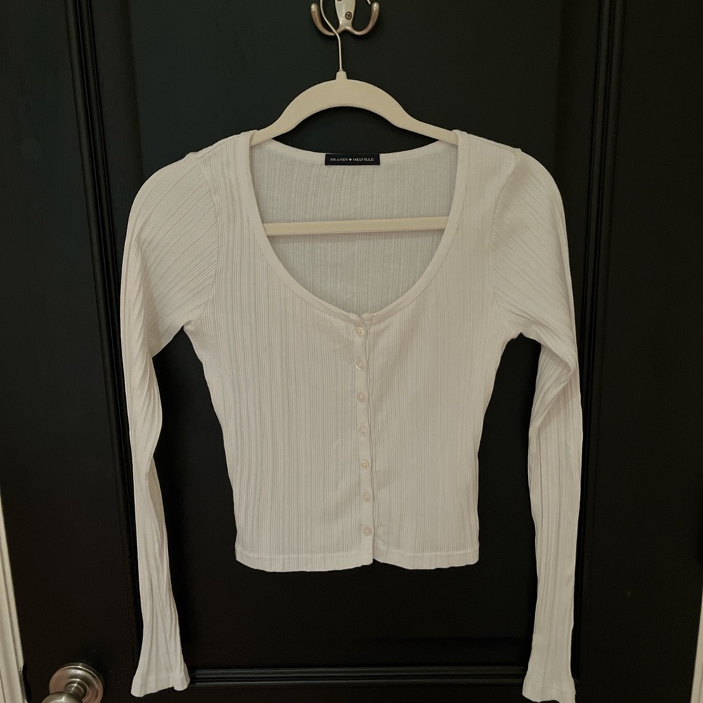 White Button-Up Ribbed Top